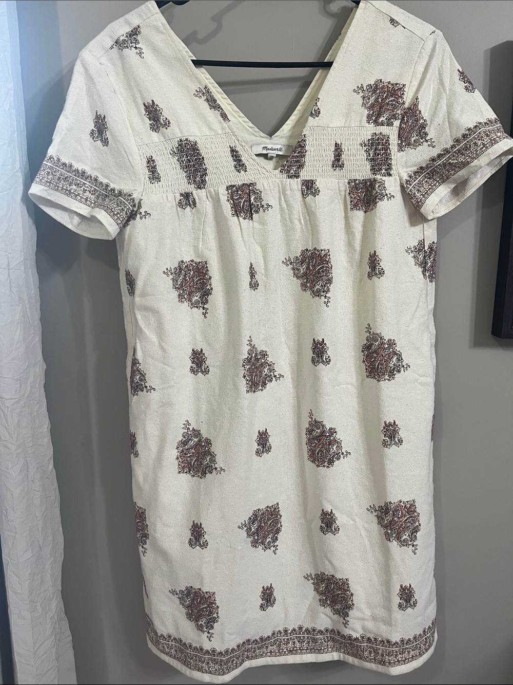 Madewell Cream Mini Dress with Brown Floral Motif